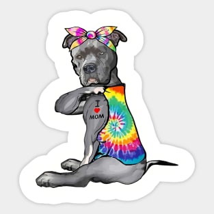 Tie Dye Pitbull Tattoo I Love Mom Happy Mother's Day Sticker